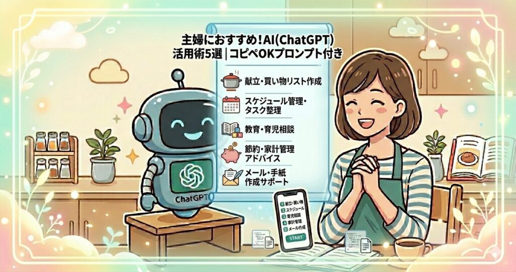 主婦におすすめ！AI(ChatGPT)活用術5選｜コピペOKプロンプト付き